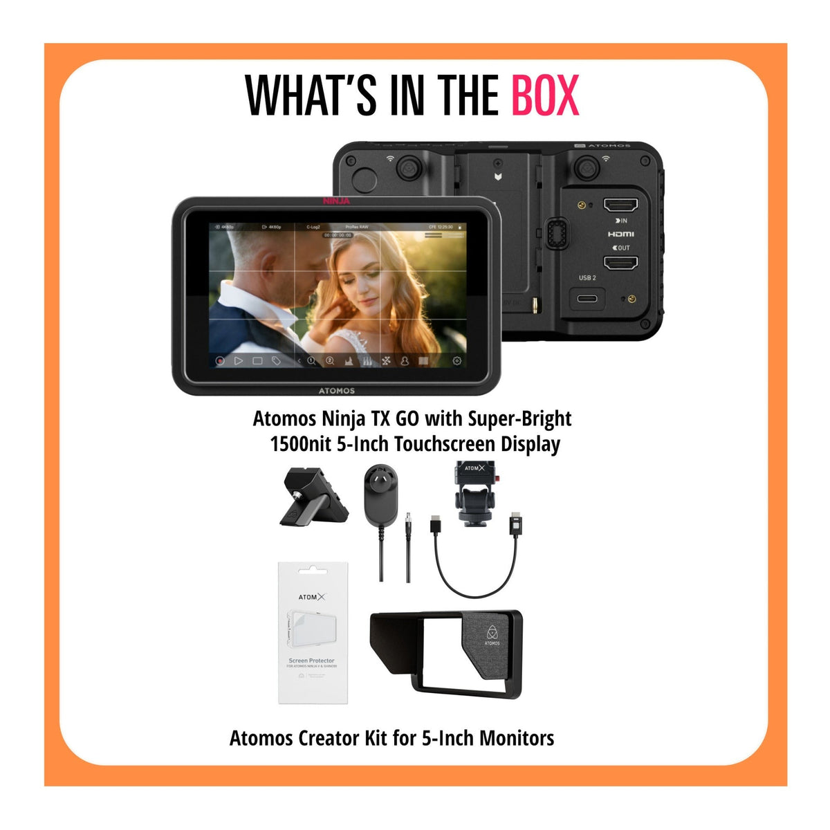 Atomos Ninja TX GO with 1500nit 5-Inch Touchscreen Display and 5-in Creator Kit
