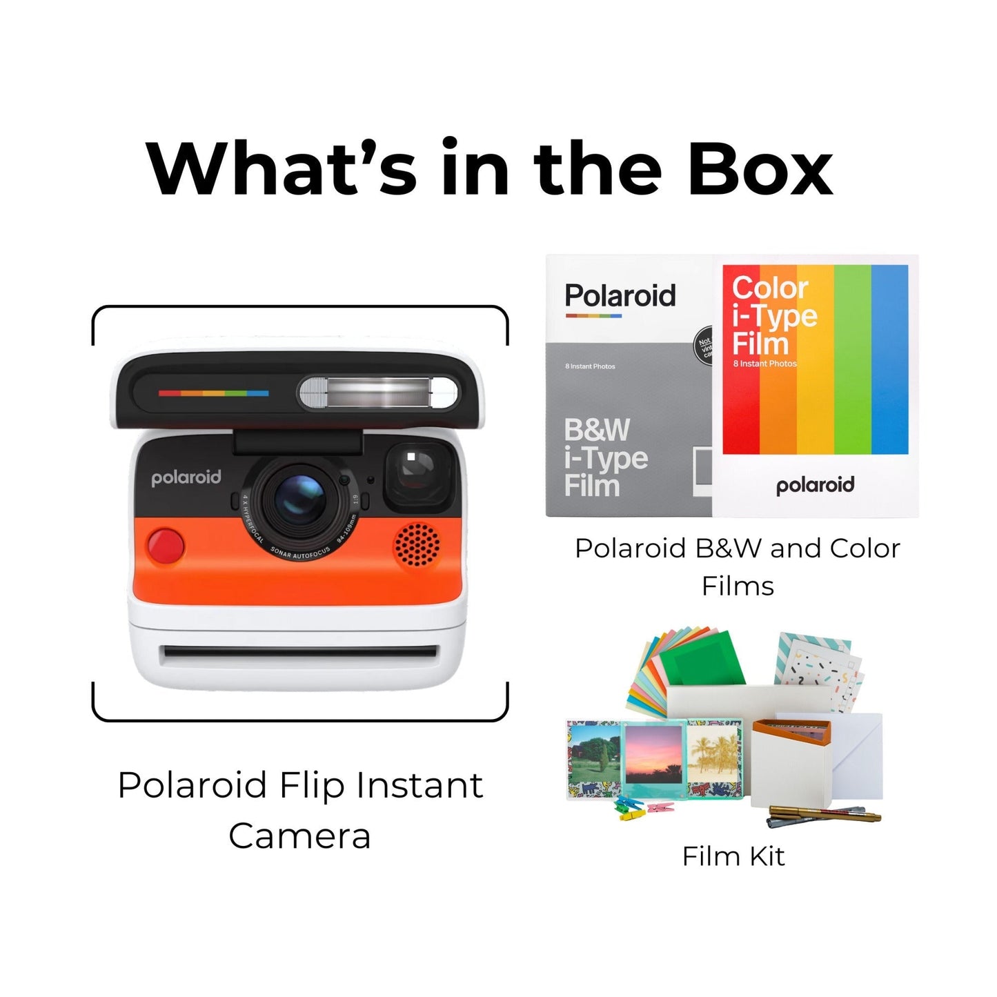 Polaroid Flip Instant Camera with Sonar Autofocus (White) with Film and Film Kit