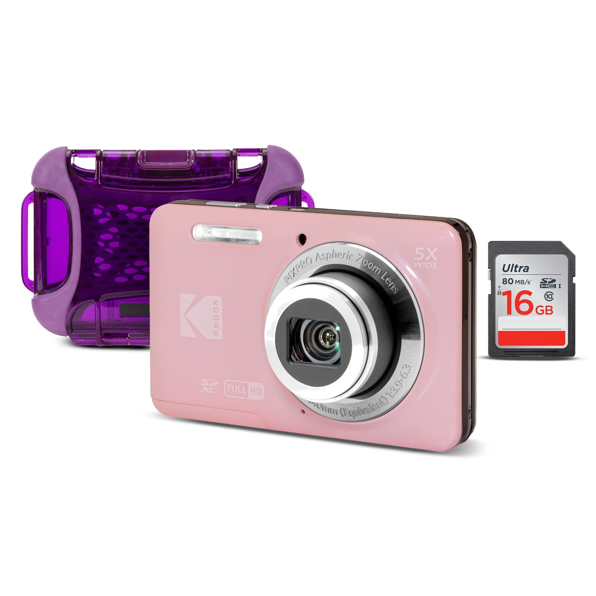 Kodak PixPro Friendly Zoom FZ55 16MP FHD Digital Camera (Pastel Pink) Bundle