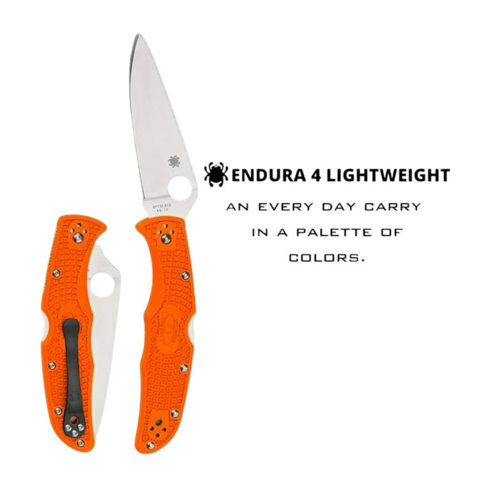 Spyderco Endura 4 Lightweight Signature Orange PlainEdge Blade Folding Knife
