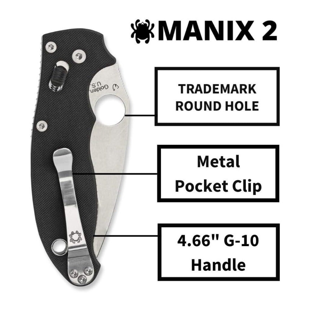 Spyderco Manix 2 3.37-Inch CPM S30V Steel Blade PlainEdge Foldable Knife (Black)