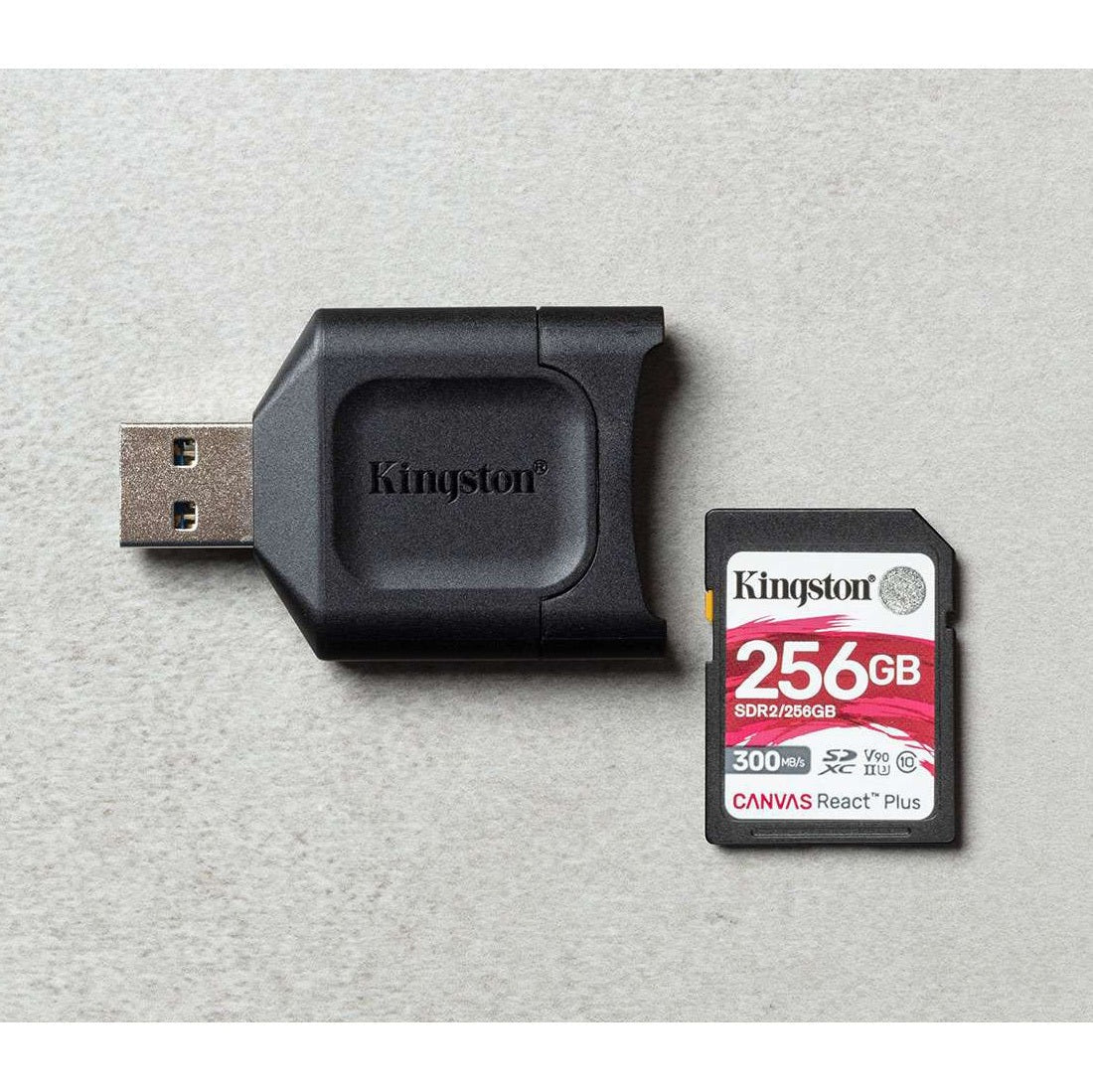 Kingston Canvas React Plus 128GB U3 V90 SDXC UHS-II SD Card and Kingston USB 3.2 SD Card Reader