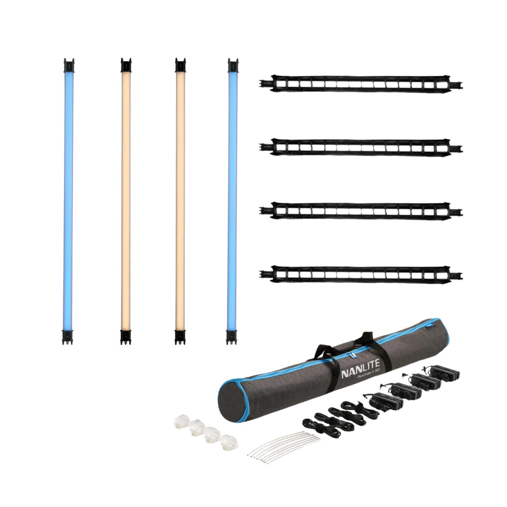 Nanlite PavoTube II 30C 4' LED Tube 4-Light Kit with Fabric Barndoors and Grid