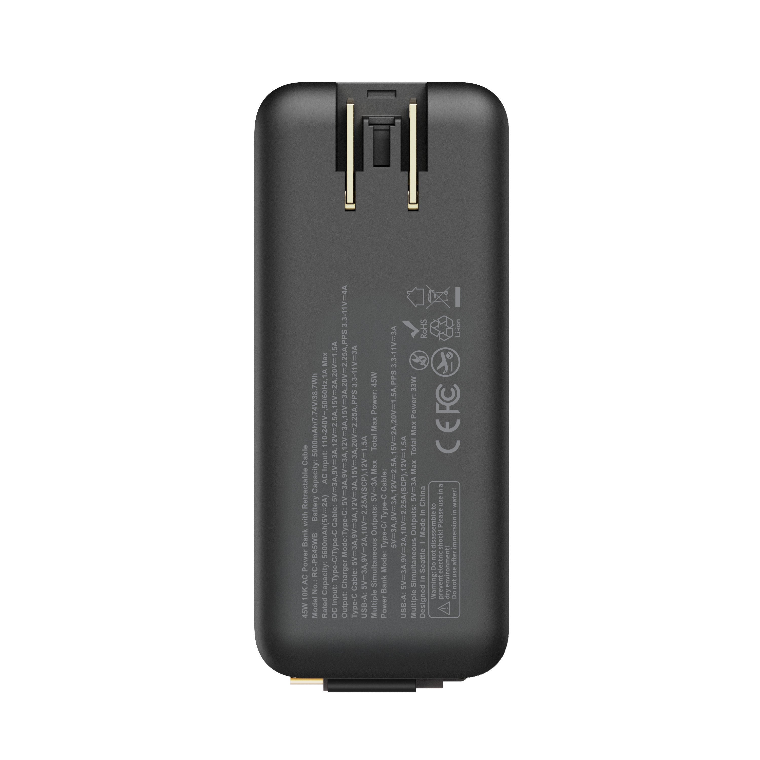 ReelCharge ReelPro 10,000mAh Power Bank with Retractable 45W USB-C (Gray)