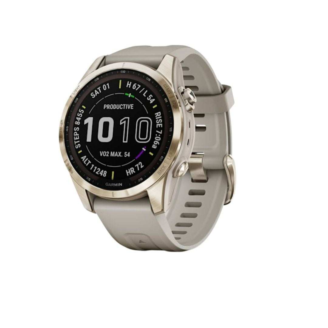 Garmin fenix 7S Sapphire Solar, Cream Gold Ti w/ Light Sand Band