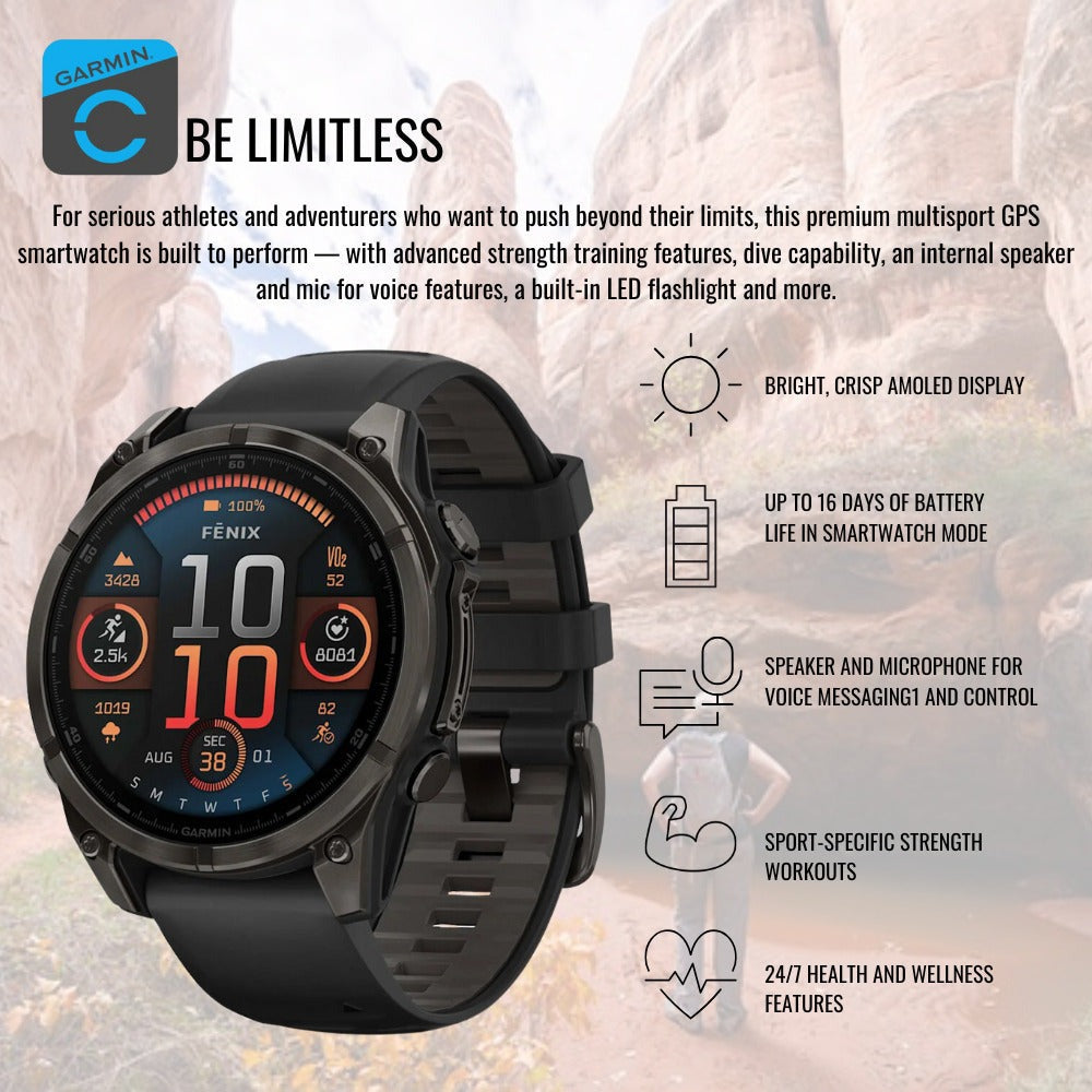 Garmin Fenix 8 Sapphire 47mm GPS Smartwatch (Black and Pebble Gray) and Charger Stand Bundle