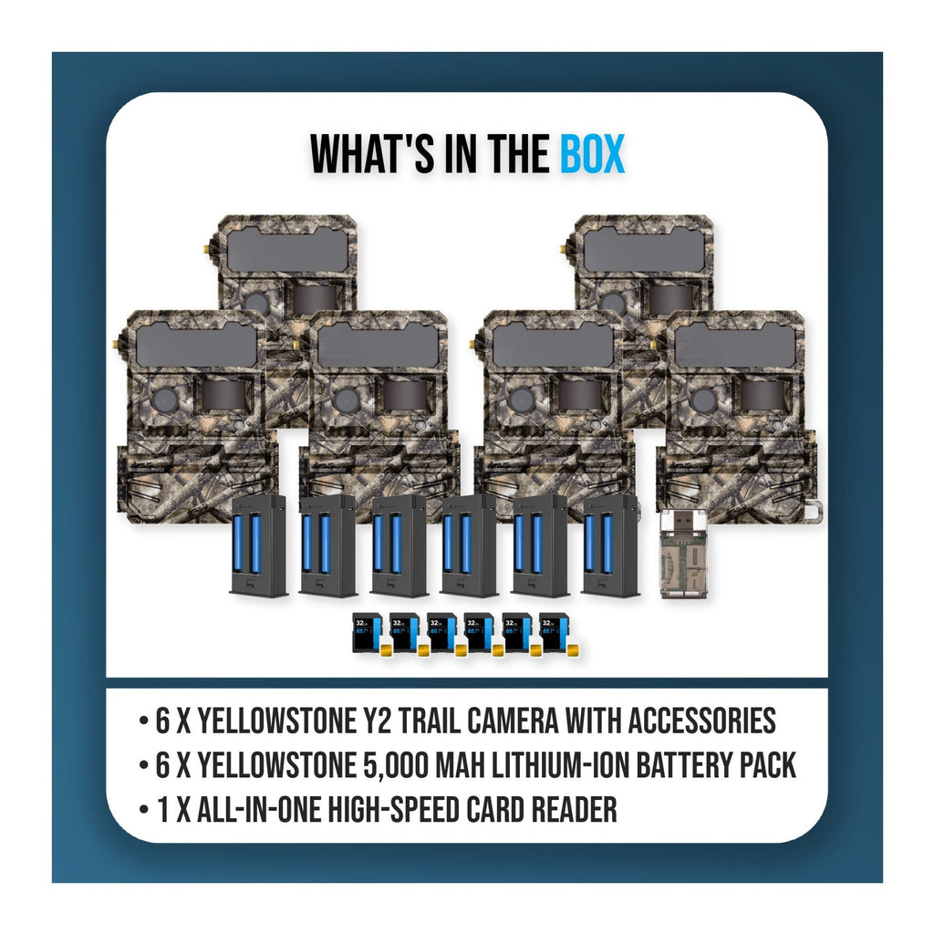 Yellowstone Y2 Camera Bundle with 5,000 mAh Battery Packs, Card Reader, and Accessories (6-Pack)