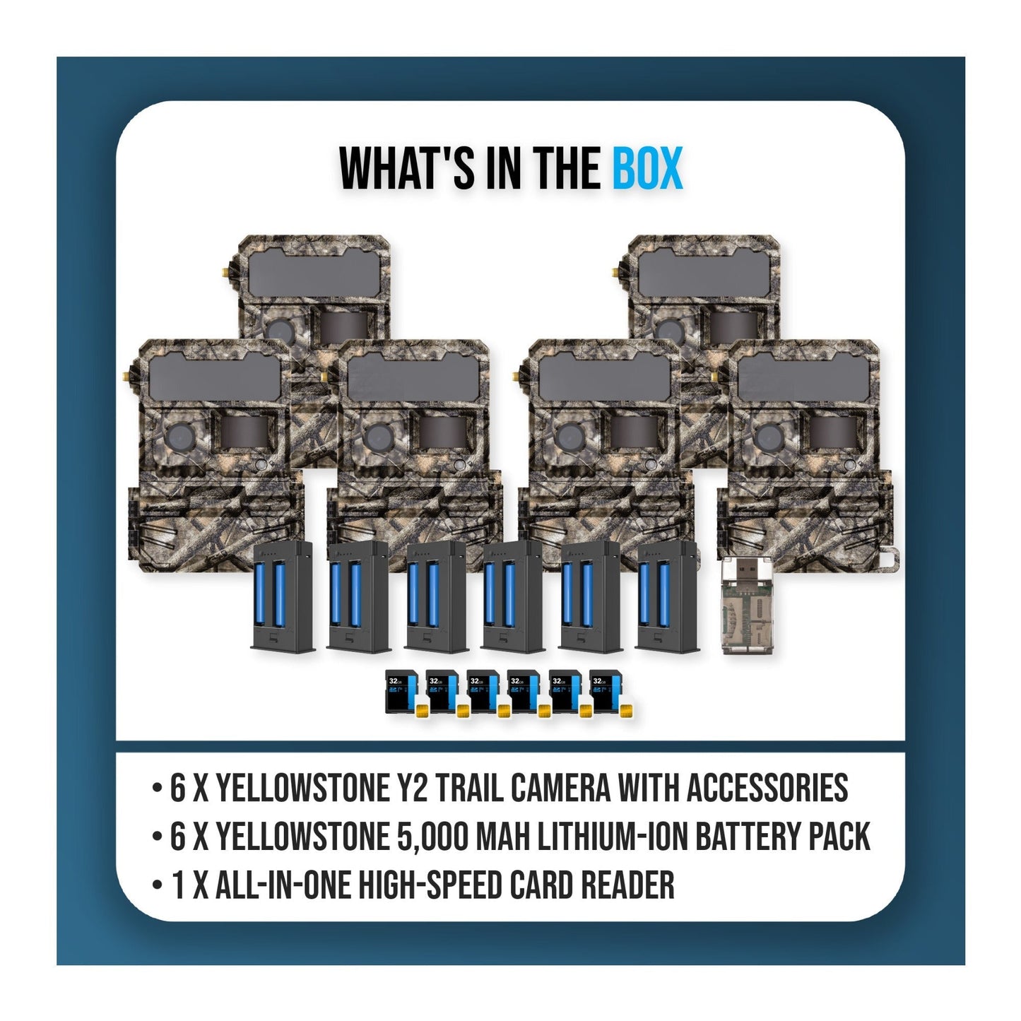 Yellowstone Y2 Camera Bundle with 5,000 mAh Battery Packs, Card Reader, and Accessories (6-Pack)