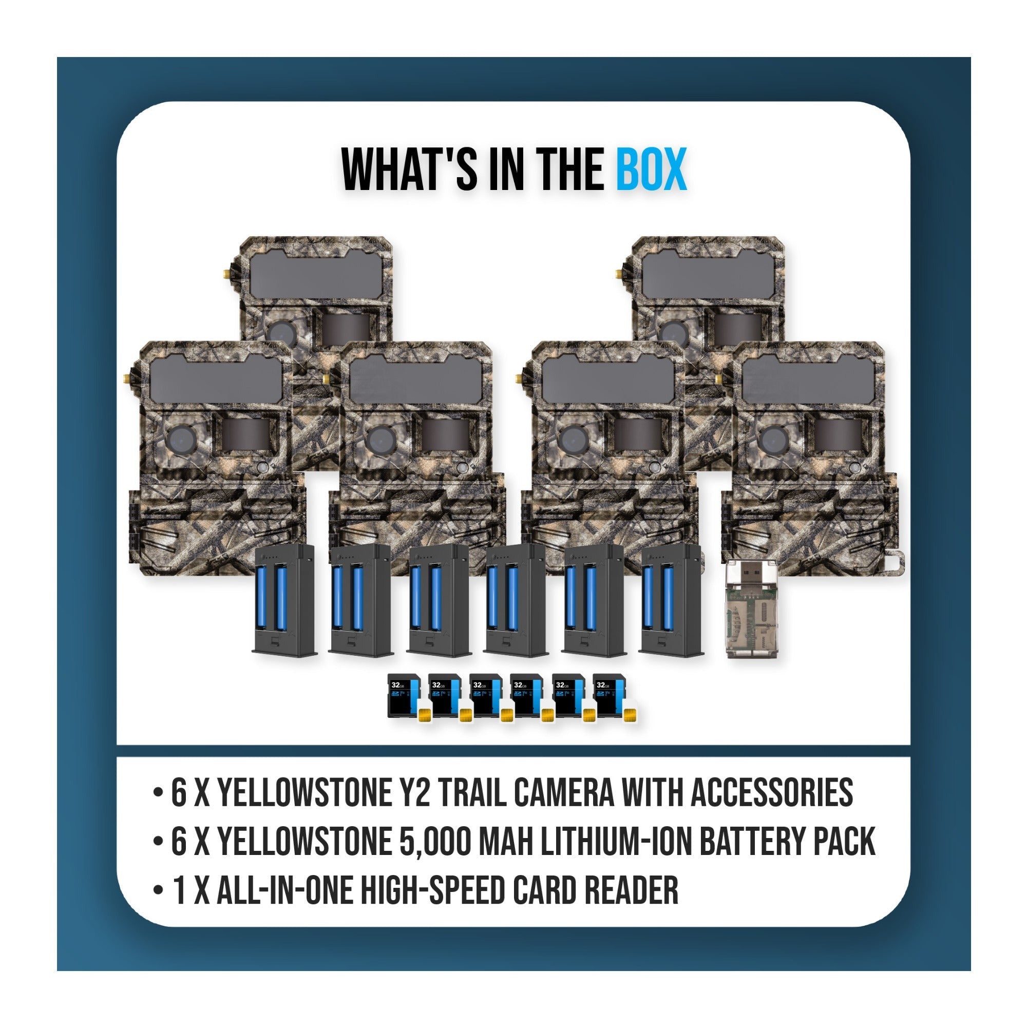 Yellowstone Y2 Camera Bundle with 5,000 mAh Battery Packs, Card Reader, and Accessories (6-Pack)