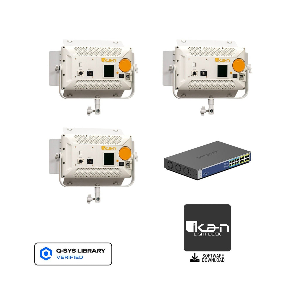 ikan Lyra LBX5-PoE Bi-Color Studio Soft LED Light Panel (White, Unmanaged Switch 3-Light Kit)
