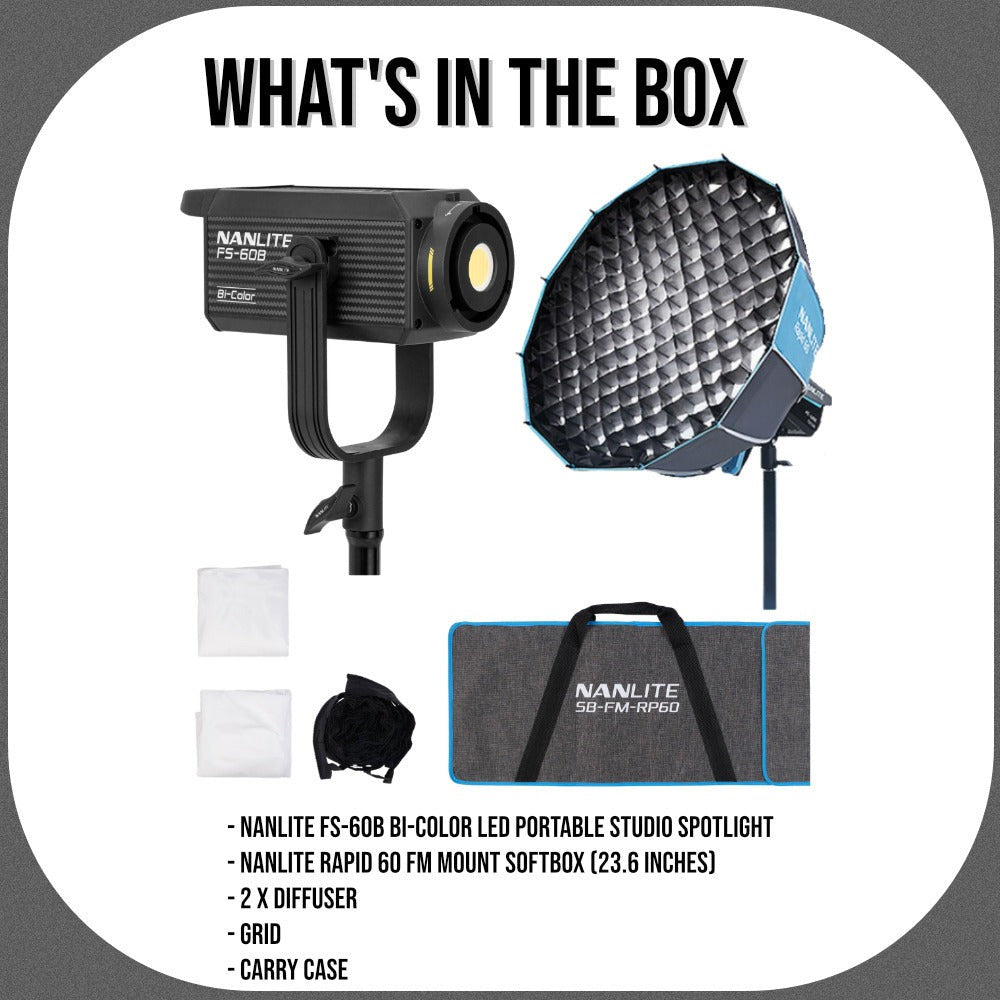 Nanlite FS-60B Bi-Color LED Portable Studio Spotlight with FM Mount Softbox