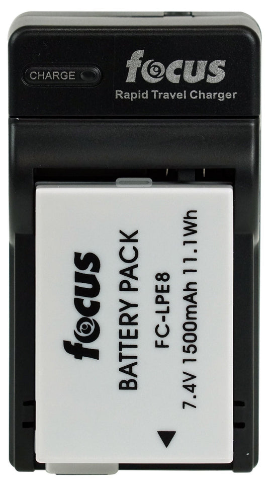 Focus Replacement Rechargeable Lithium-Ion Battery and Travel Charger for Canon LP-E8