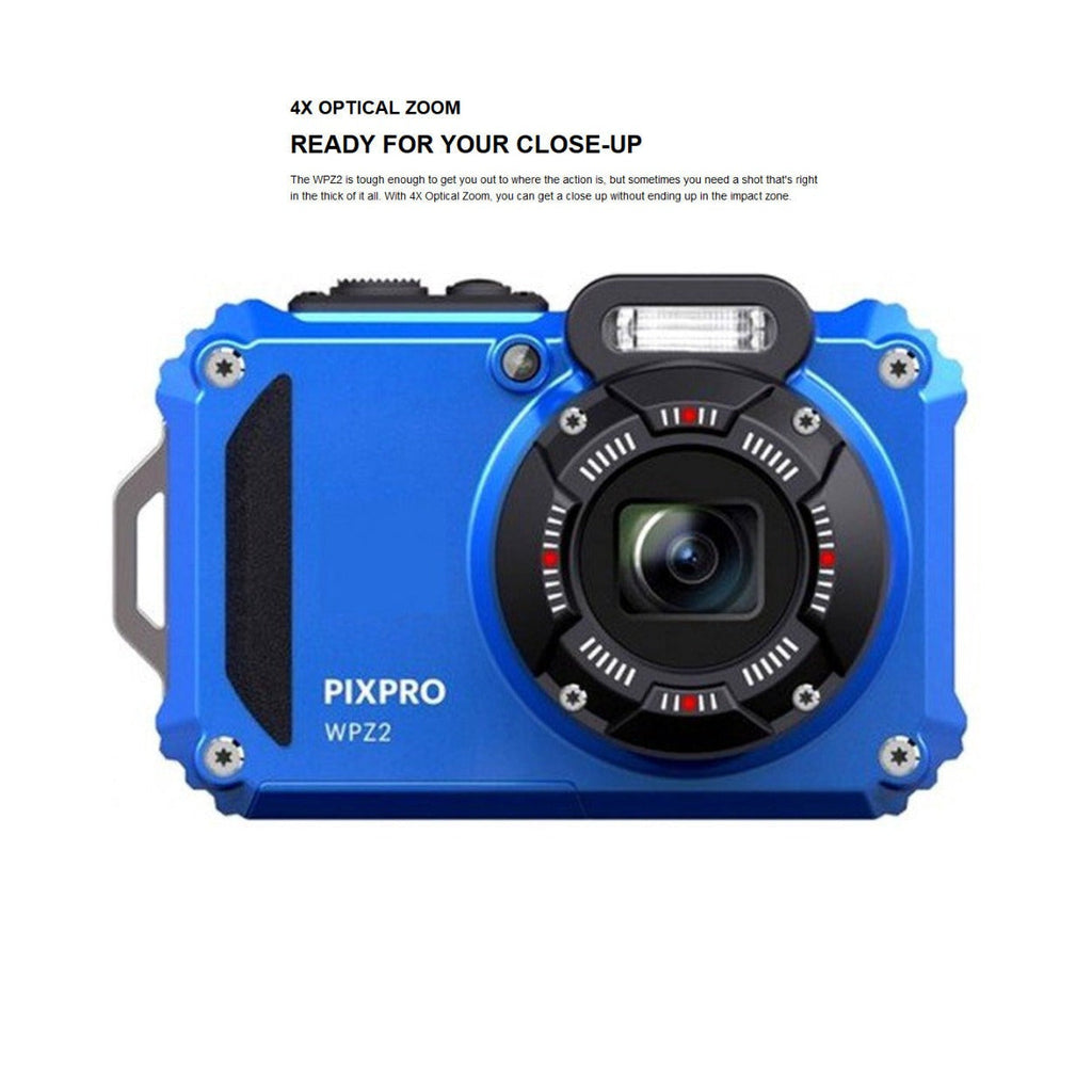 Kodak PIXPRO WPZ2 Rugged Waterproof 16MP Camera with 4x Zoom (Blue) with Case and 32GB MicroSD Card