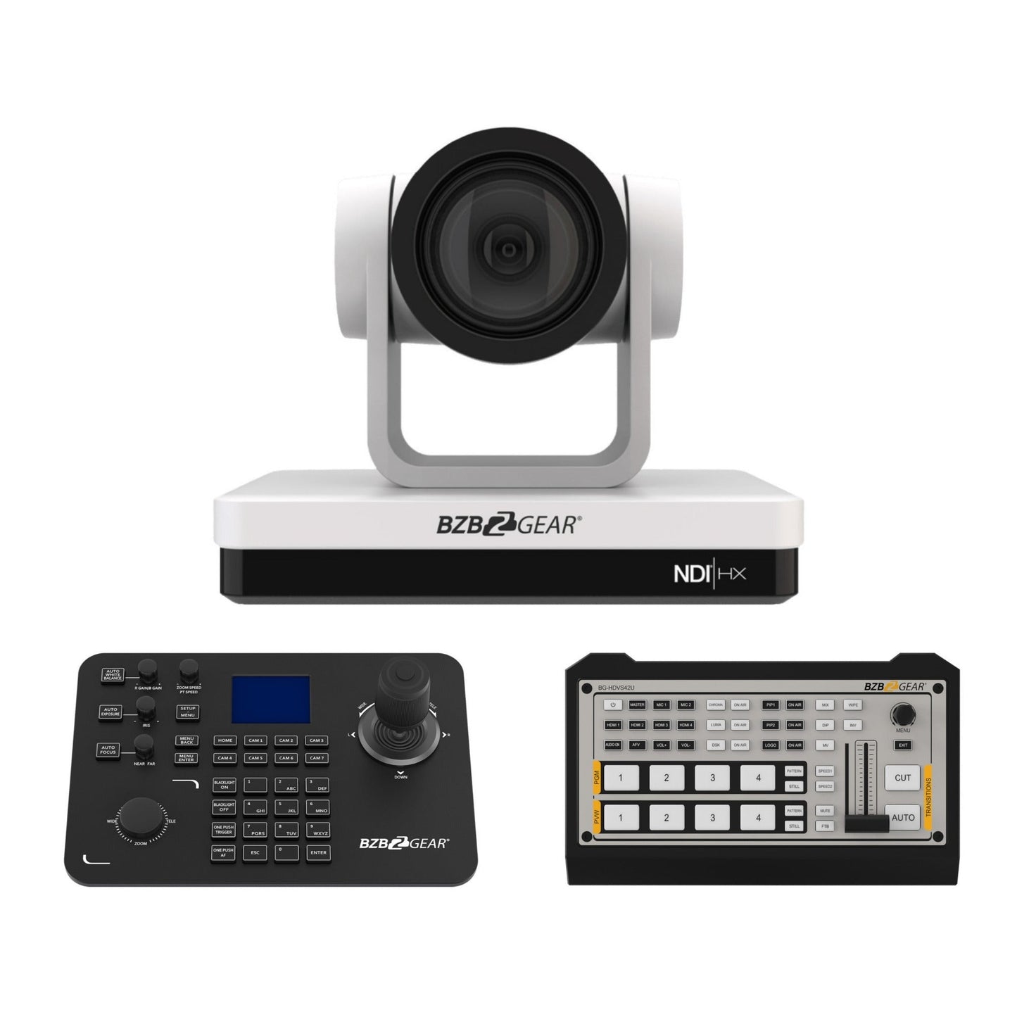 BZBGEAR 30x PTZ Camera Broadcast Kit with 4-Channel Mixer and Advanced Controller with Joystick