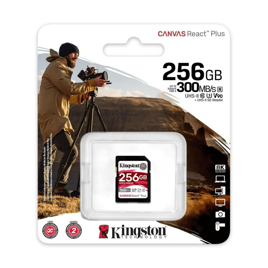 Kingston Canvas React Plus 256GB U3 V90 SDXC UHS-II SD Card (2-Pack) With Pro Memory Case Bundle