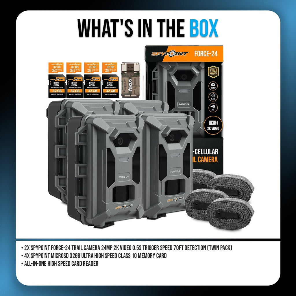 Spypoint Force-24MP Non-Cellular 2k Video Trail Camera Bundle (Twin Pack)