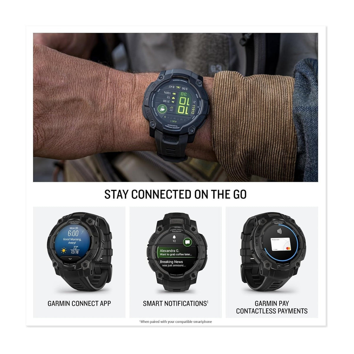Garmin Instinct 3 45mm Black AMOLED GPS Smartwatch Bundle with T710 Earbuds