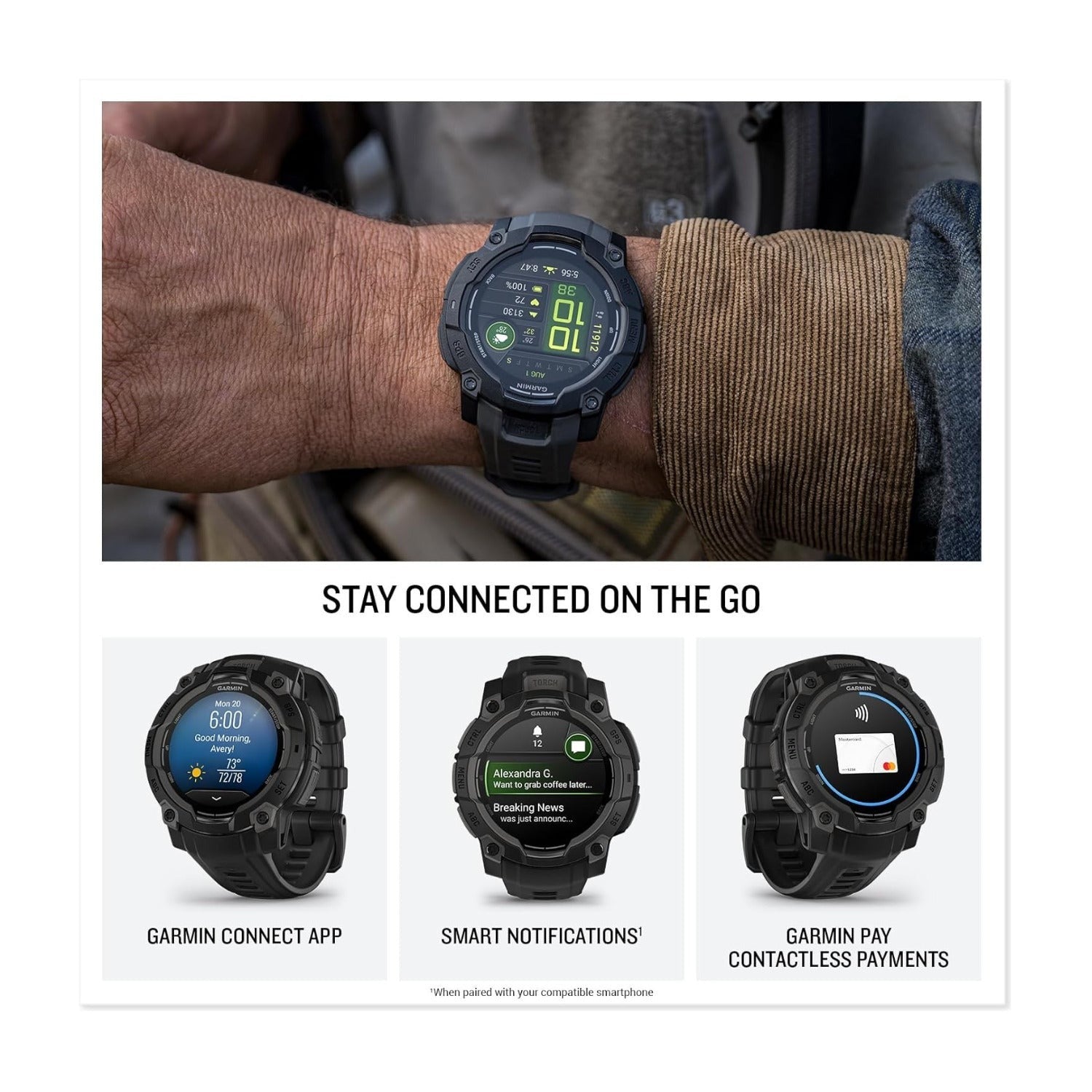 Garmin Instinct 3 45mm Black AMOLED GPS Smartwatch Bundle with T710 Earbuds