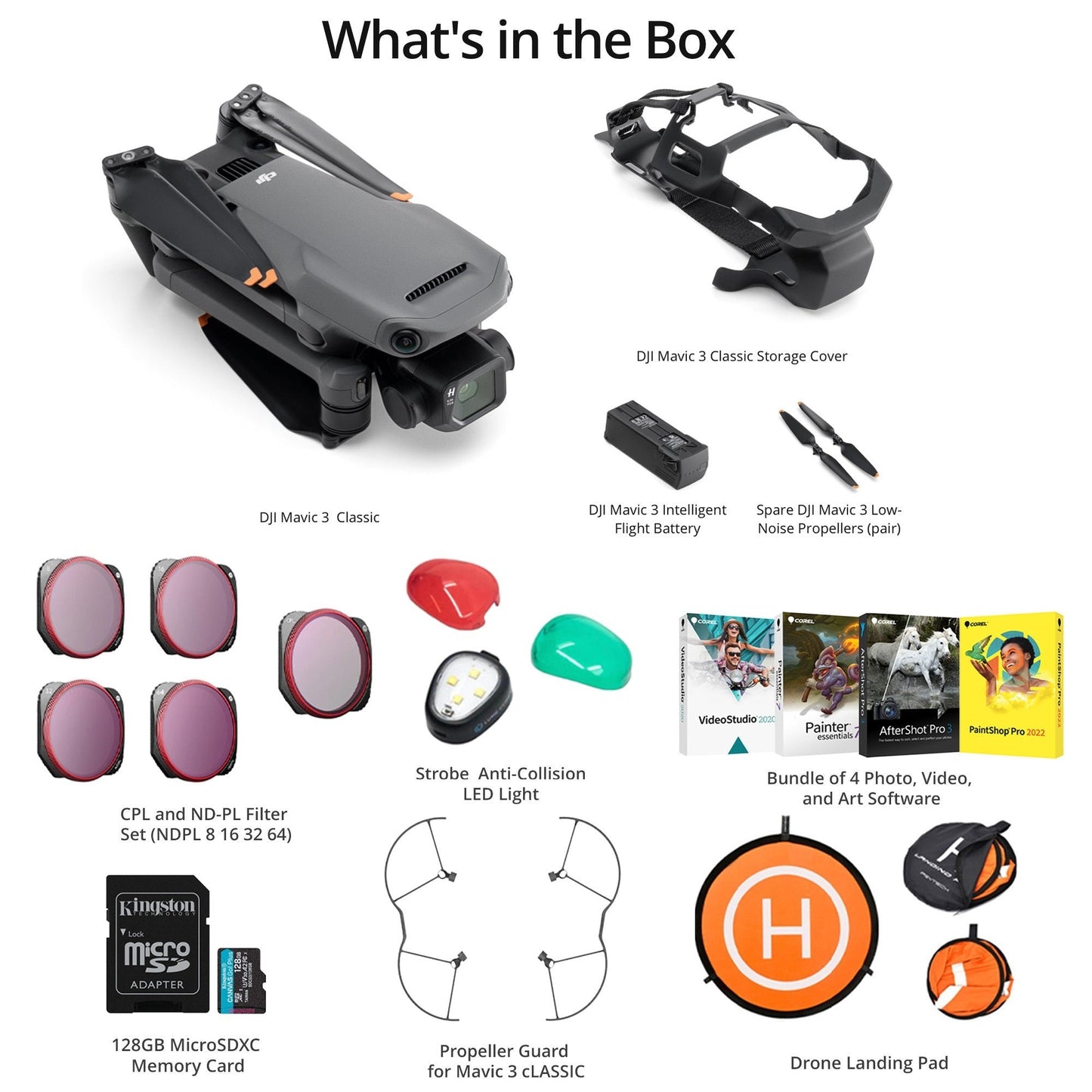 DJI Mavic 3 Classic Complete Bundle with 128GB MicroSD, Filters, Case and Accessories