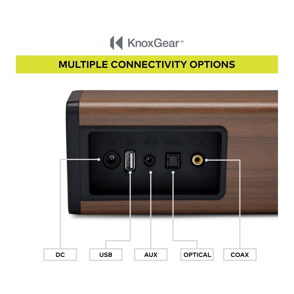 Knox Gear 60-Watt Compact Wireless 2.0ch Soundbar with Bluetooth 5.0 (Black/Oak)