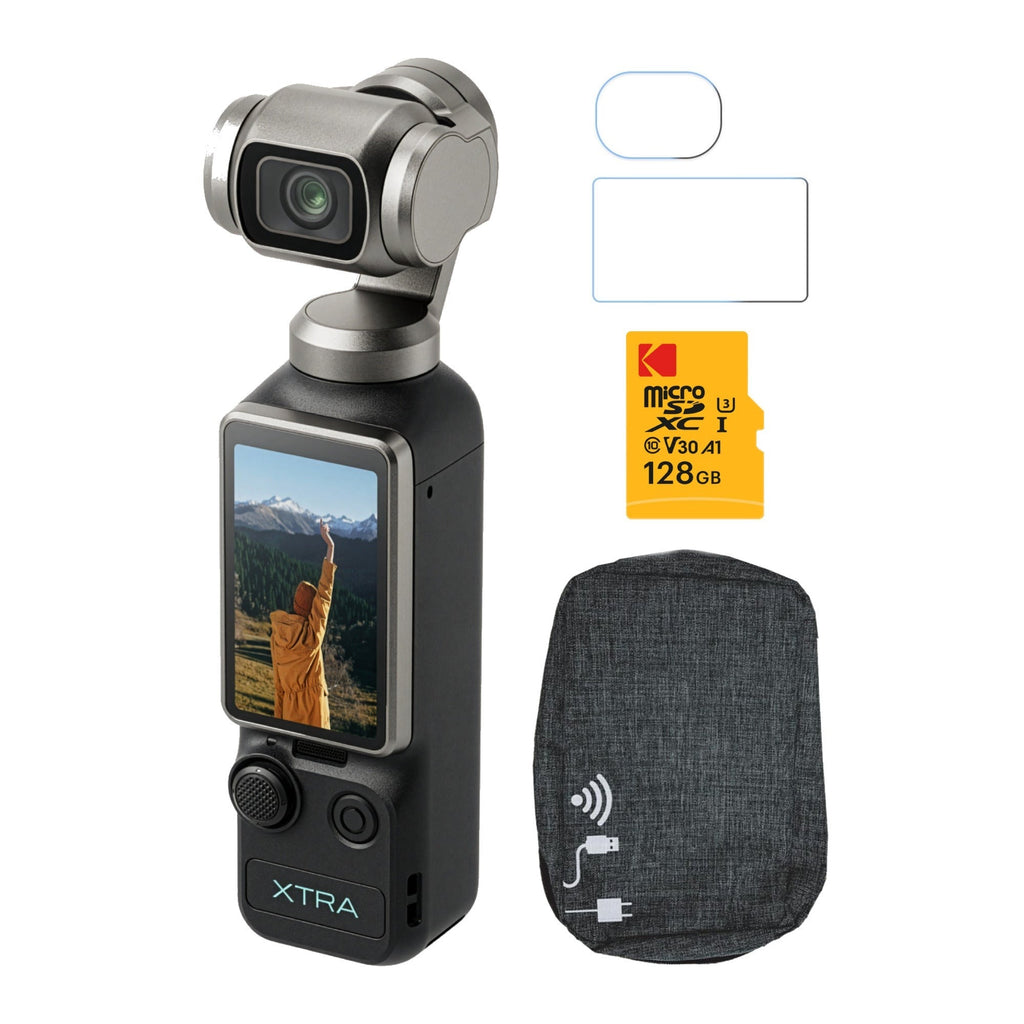 Xtra Edge Muse Gimbal Action Camera with 128GB MicroSD and Accessories Bundle