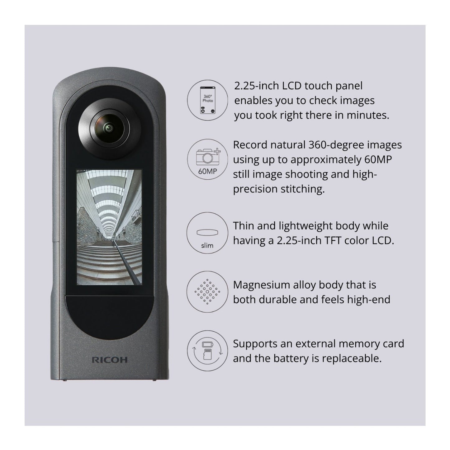 Ricoh Theta X 360-Degree Camera with Lens Cap TL-3 Bundle with Accessories