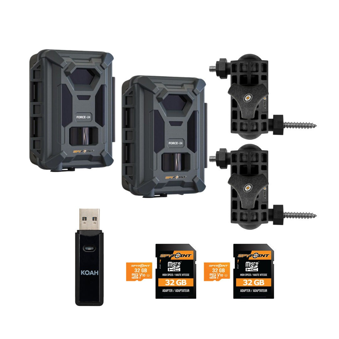 Spypoint Force-24MP Non-Cellular Trail Camera (2 Pack) Bundle with Accessories