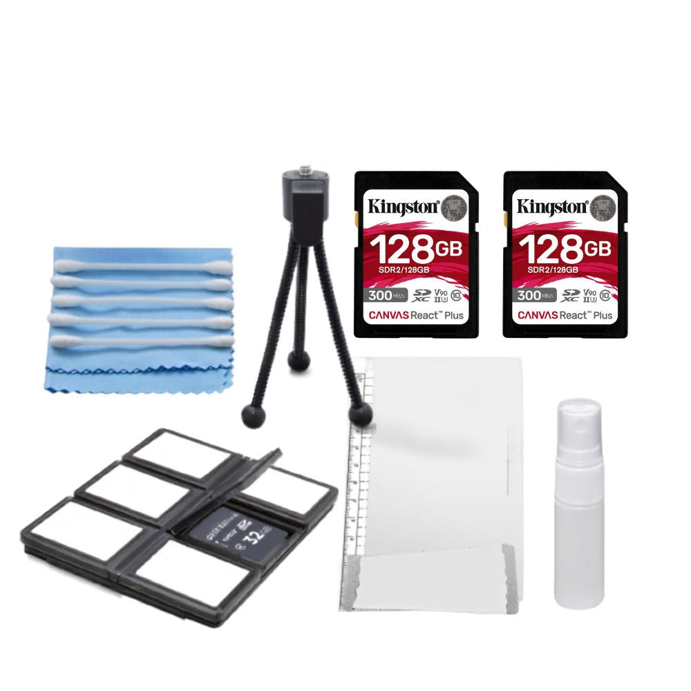 Kingston Canvas React Plus 128GB U3 V90 SDXC UHS-II SD Card 2-Pack Bundle