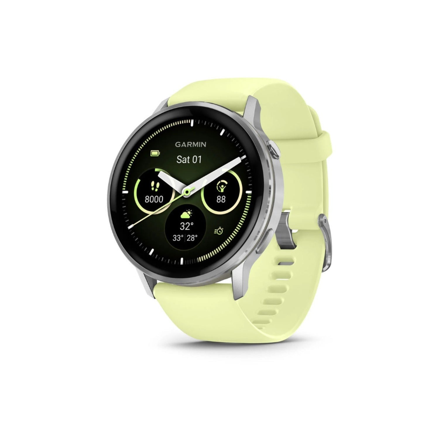 Garmin Venu 4 45mm AMOLED (Silver/Citron) GPS Smartwatch with Earbuds Bundle
