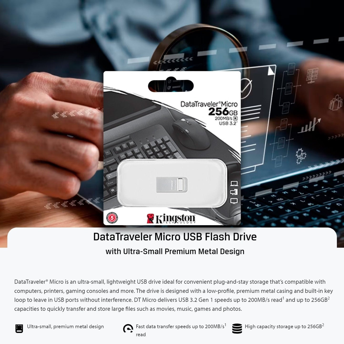 Kingston 64GB DataTraveler Micro USB Metal Flash Drive (10-Pack) and Keyrings (10-Pack) Bundle