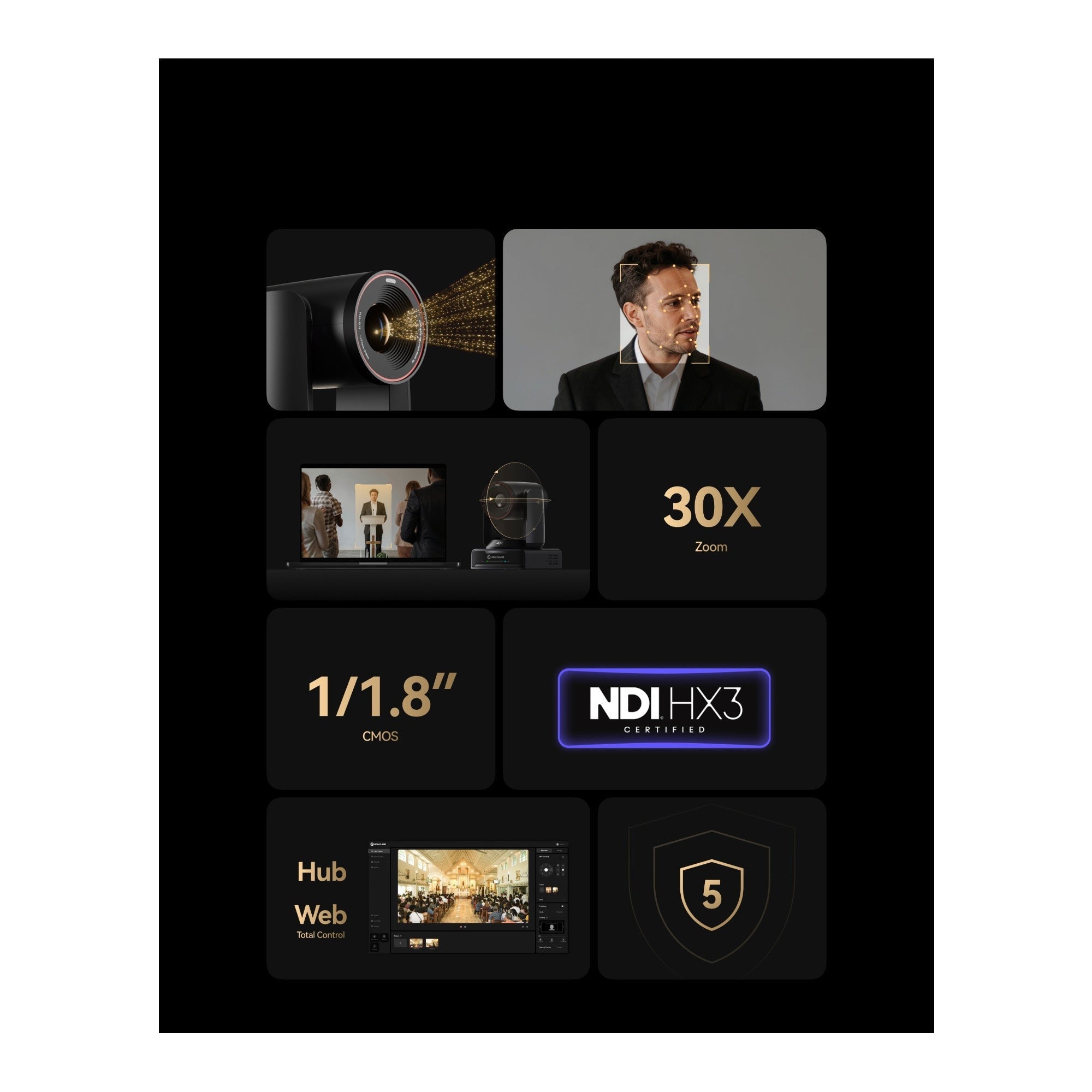 Hollyland Astra P1 4K PTZ Camera with AI Tracking and 30x Optical Zoom (Black)