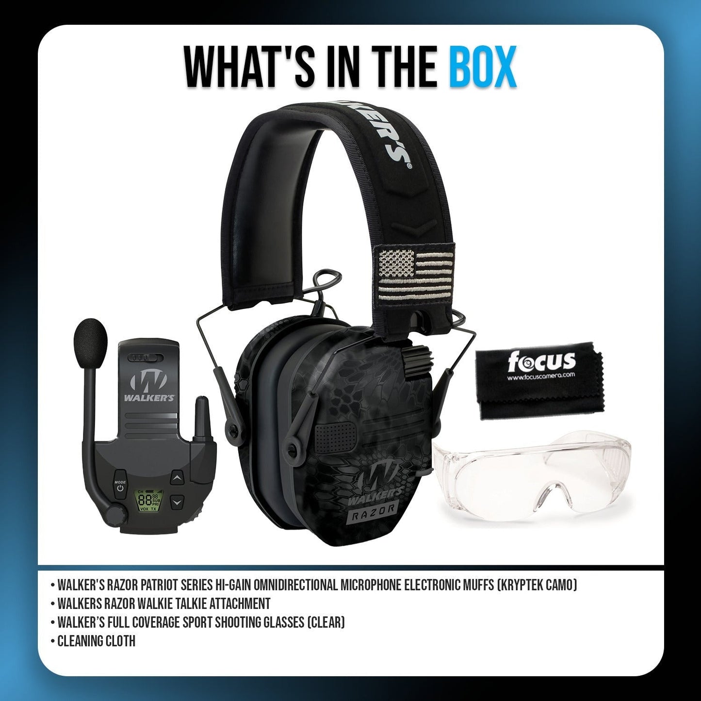 Walkers Razor Patriot Electronic Ear Muffs (Kryptek Camo) Bundle
