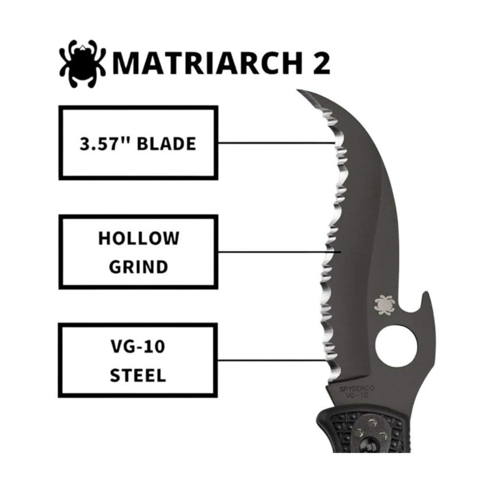 Spyderco Matriarch 2 Folding Knife with Emerson Opener and VG-10 Black Steel Blade (SpyderEdge)