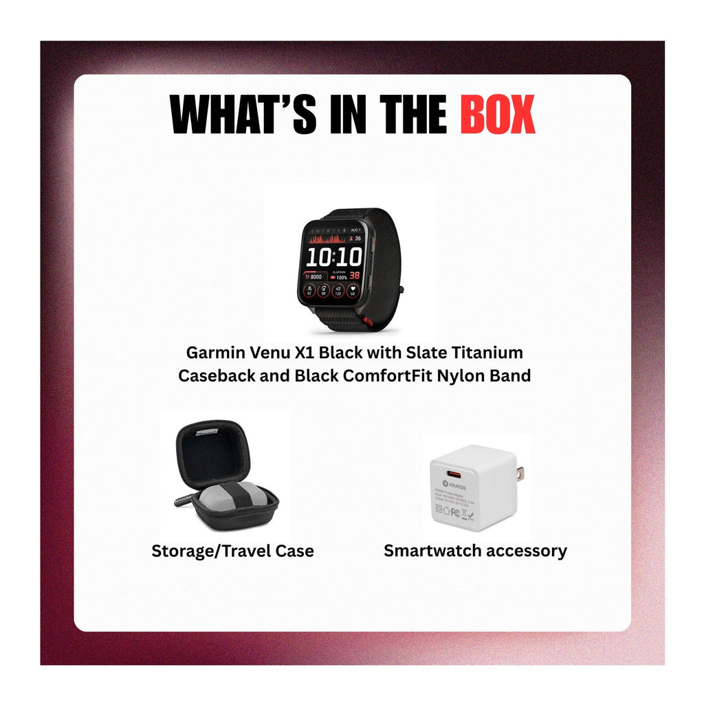 Garmin Venu X1 Black with Slate Titanium Caseback/Black ComfortFit Band Bundle
