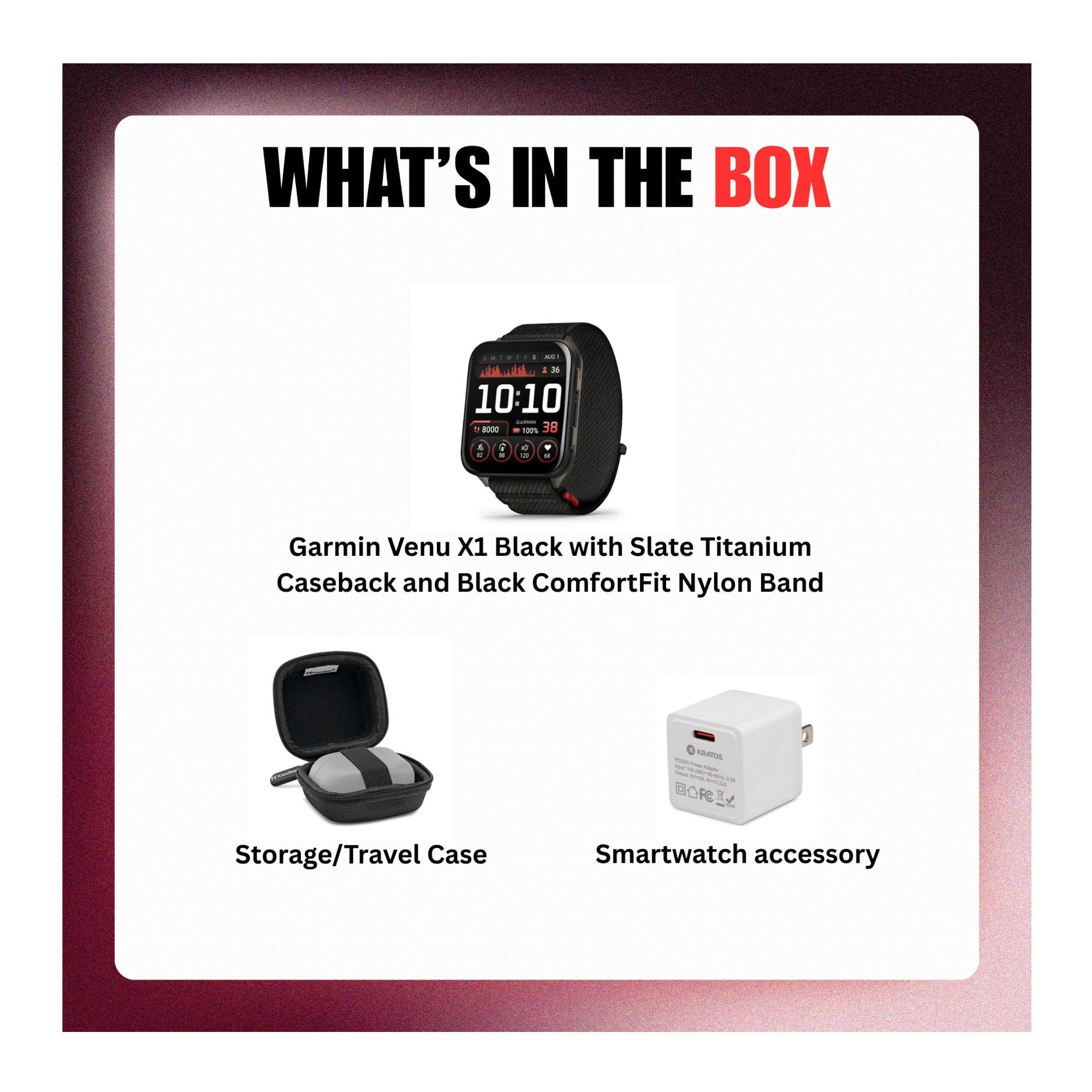 Garmin Venu X1 Black with Slate Titanium Caseback/Black ComfortFit Band Bundle