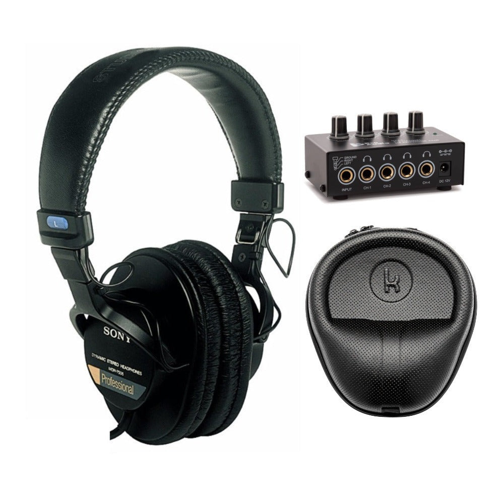 Sony MDR7506 Folding Professional Closed Ear Headphones with Headphone Amplifier and Case