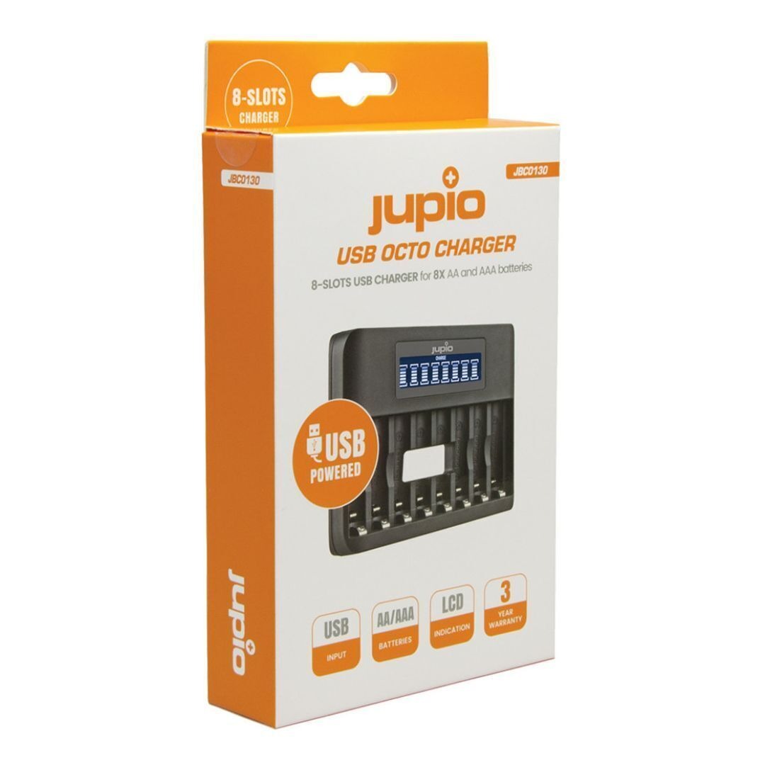 Jupio USB 8-Slots Octo Battery Charger with LCD Display for Electronic Devices