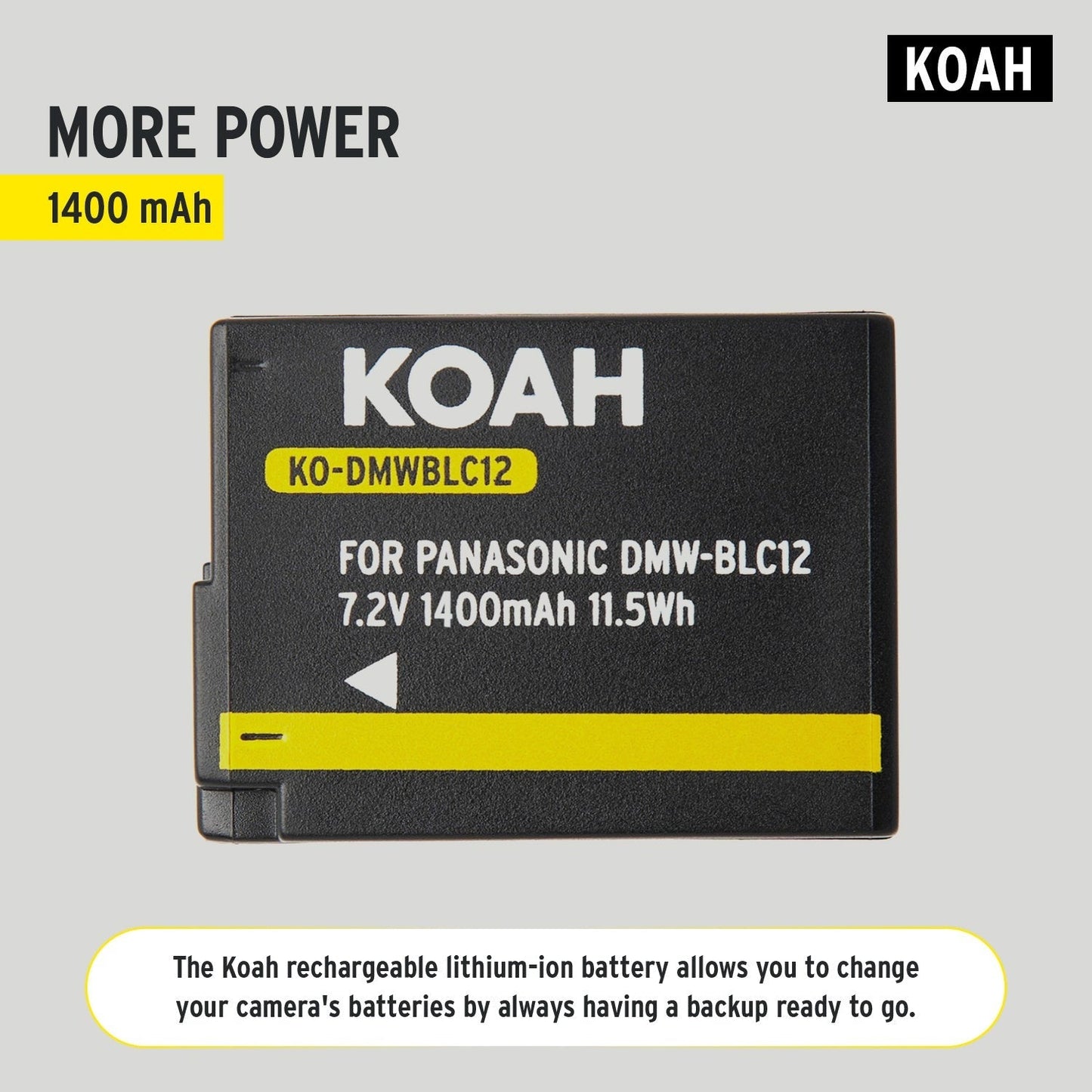Koah PRO Panasonic DMW-BLC12 Rechargeable Replacement 1400mAh Li-Ion Battery