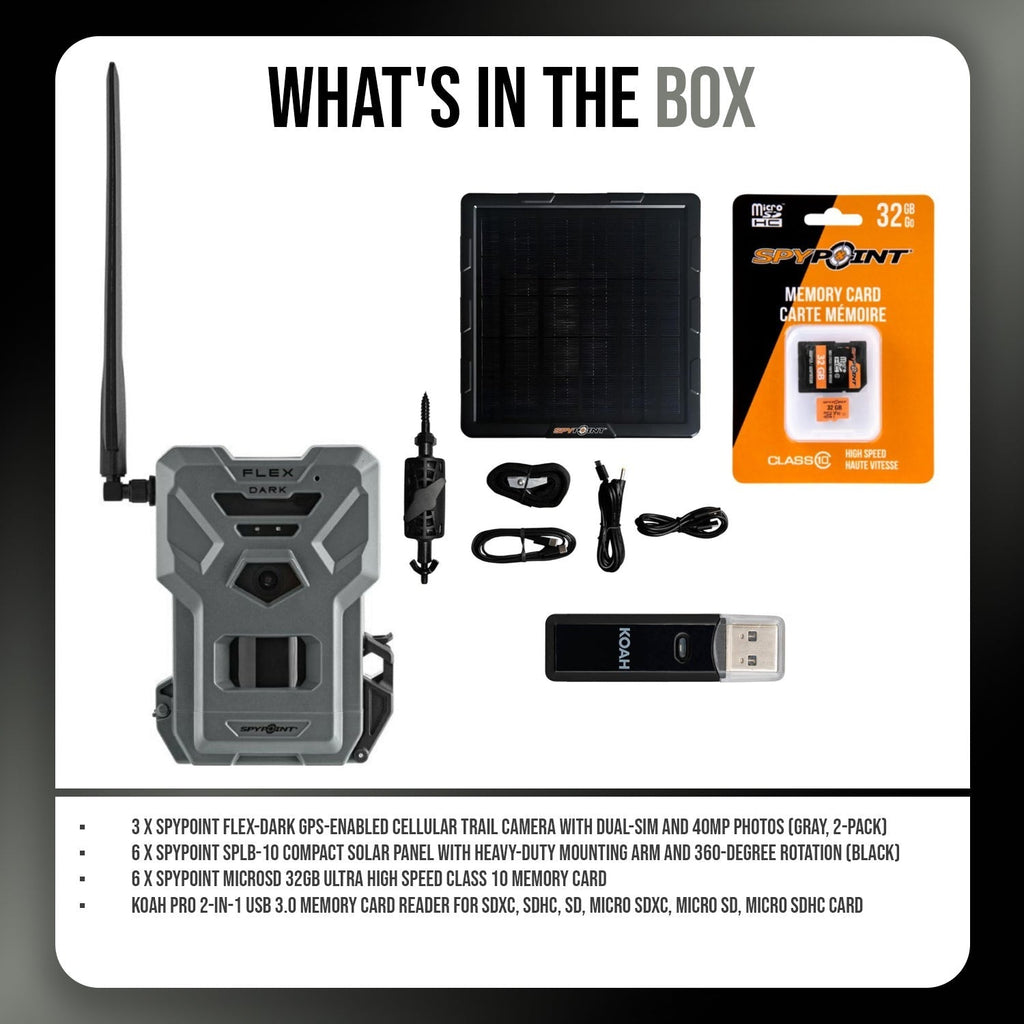 Spypoint Flex Cellular Trail Camera (6 Pack) with Solar Panel and Accessories
