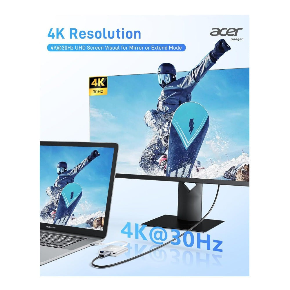 Acer USB-C to HDMI 4K Hub with 100W PD and USB-A 3.0 Port (Silver)