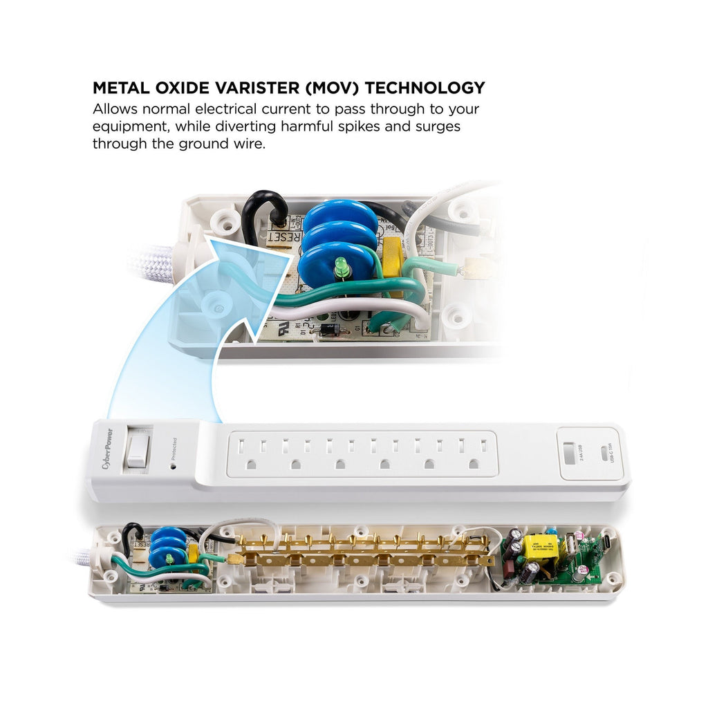 CyberPower CSP6WSUC 2400J Surge Protector with 6 Swivel Outlets & 2 USB Charging Ports