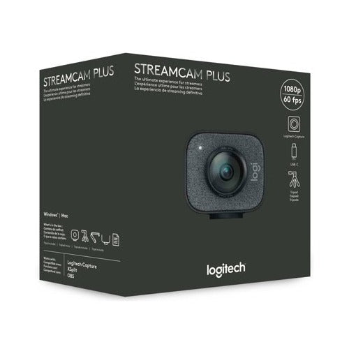 Logitech StreamCam Plus Webcam with Tripod (Graphite), USB Hub, and Ring Light