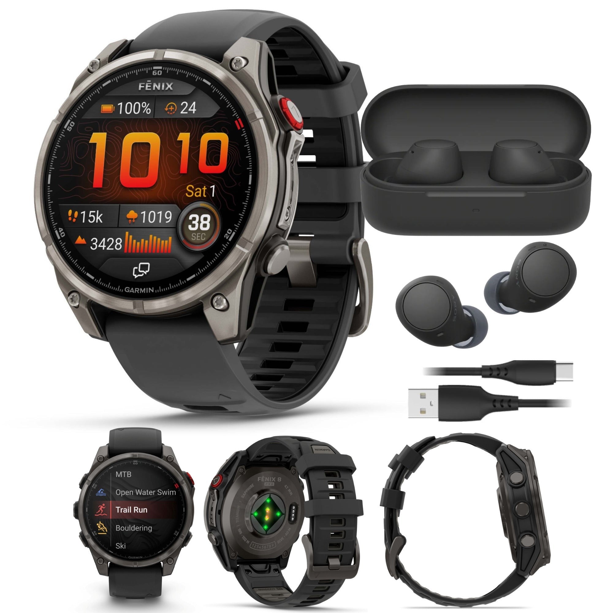 Garmin fenix 8 Pro Sapphire 47mm AMOLED (Gray DLC Titanium) Smartwatch Bundle