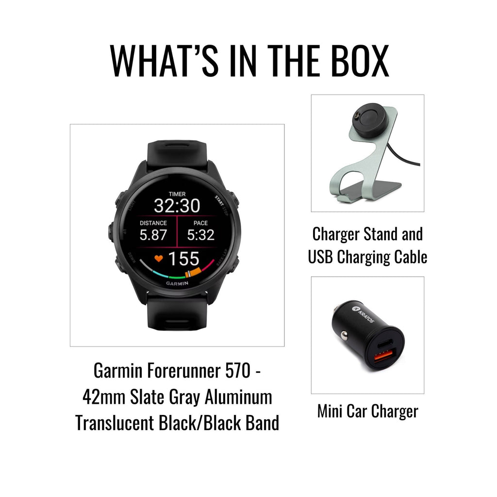 Garmin Forerunner 570 42mm GPS Running Smartwatch (Slate Gray/Black Band) Bundle