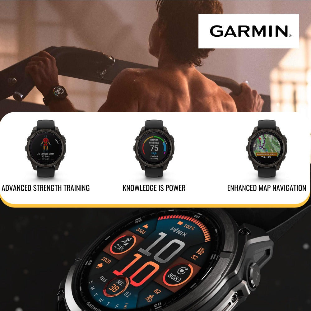 Garmin fenix 8 Sapphire Solar 47mm Smartwatch with LED Flashlight (Black and Pebble Gray) Bundle