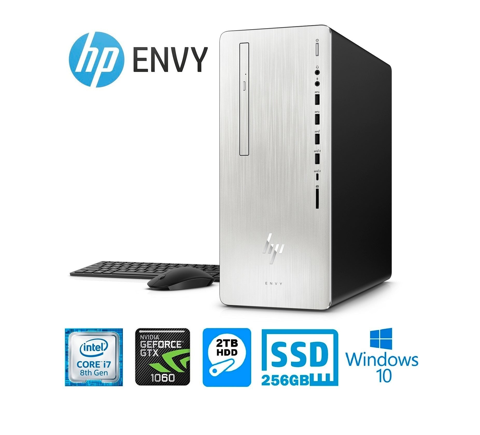 HP Envy 795 Desktop PC, Intel Core i7-8700, 16GB RAM, 2TB HDD + 256GB SSD, NVIDIA GeForce GTX 1060 (Certified Refurbished)
