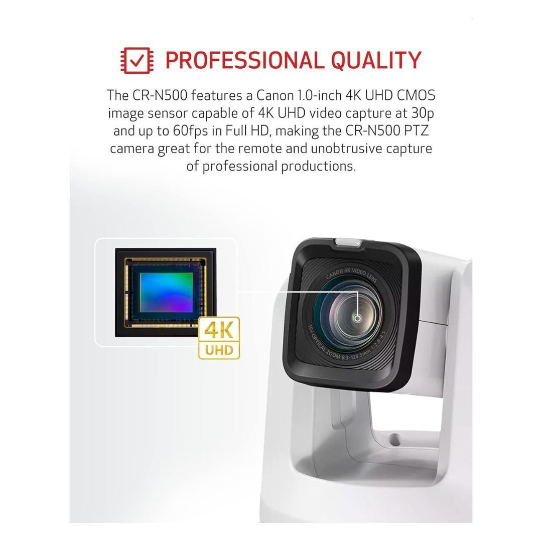 Canon CR-N500 PTZ Camera with 1.0-Inch Type CMOS Sensor and DIGIC DV 6 Image Processor (White)
