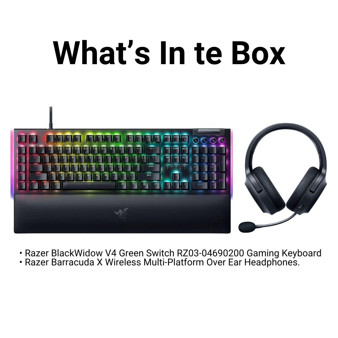 Razer BlackWidow V4 Green Switch Gaming Keyboard Bundle, RZ03-04690200, Black (Certified Refurbished)