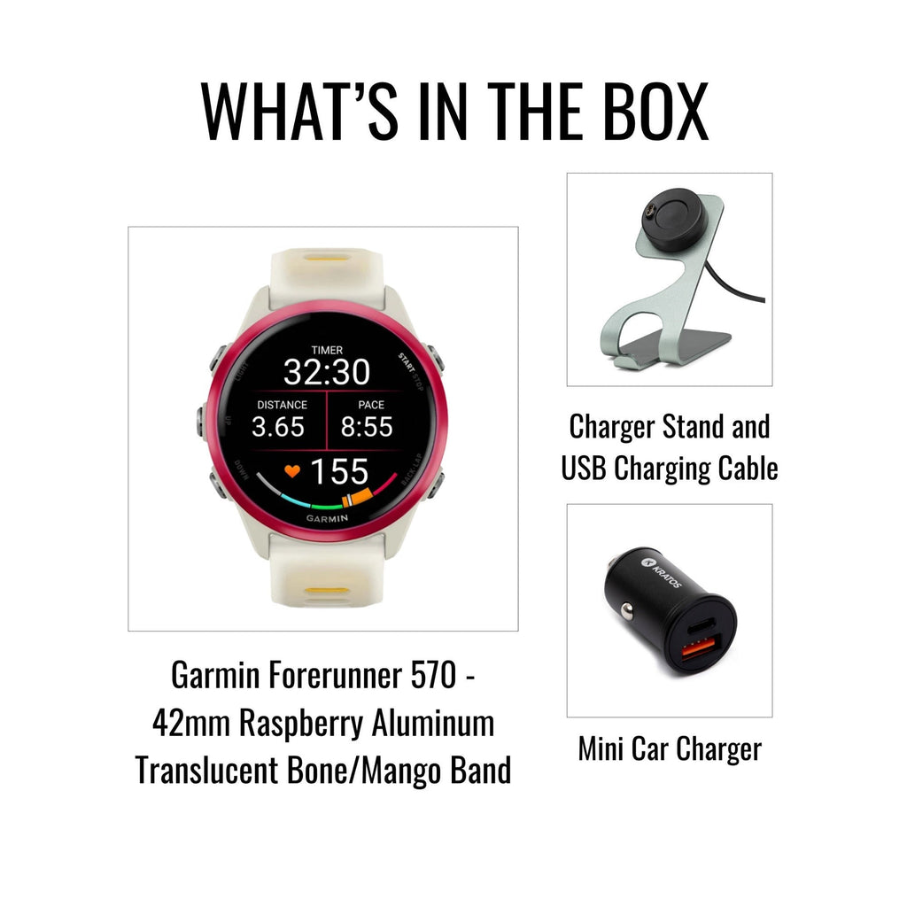 Garmin Forerunner 570 42mm GPS Running Smartwatch (Raspberry/Mango) Bundle