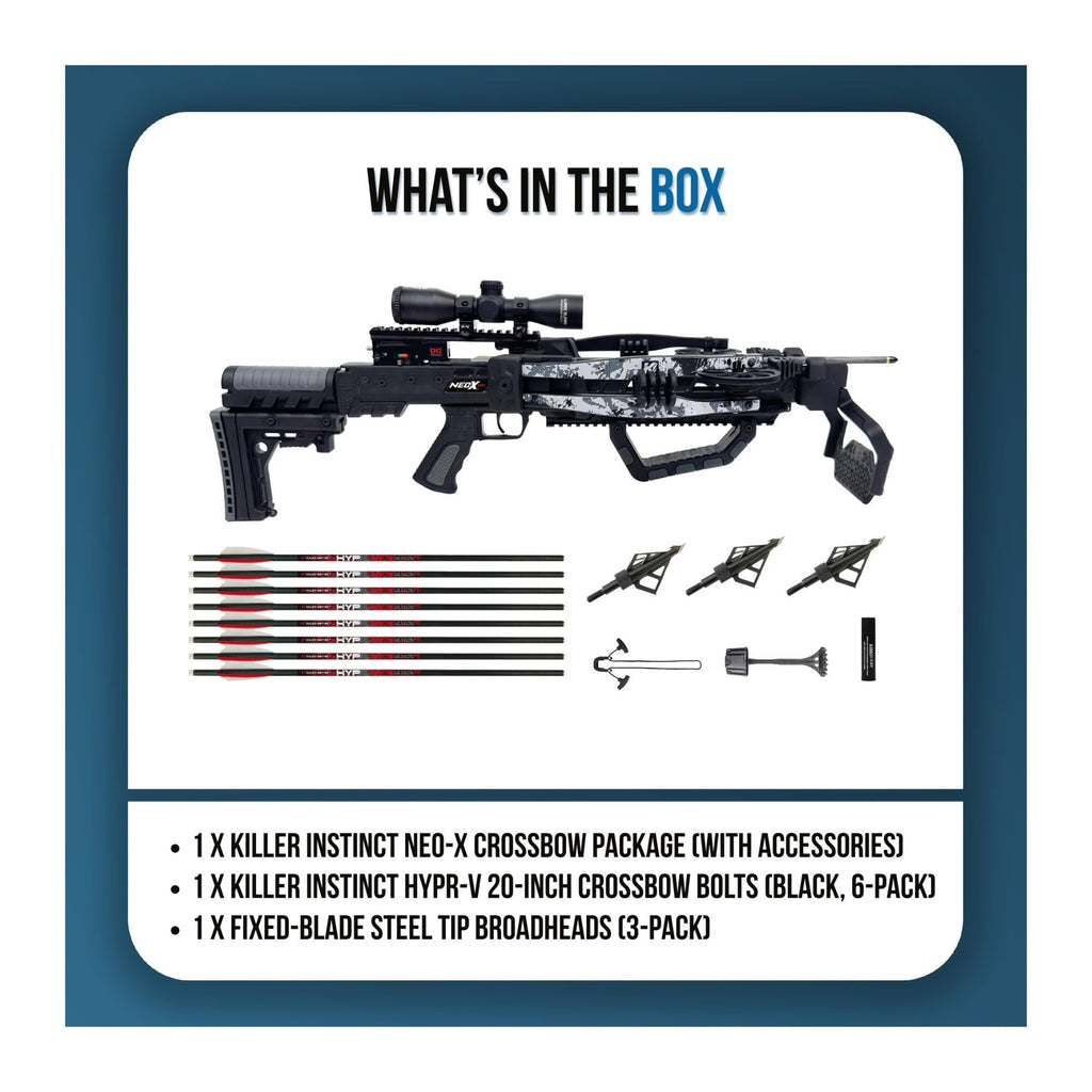 Killer Instinct Neo-X 415 FPS Crossbow Package Bundle with HYPR-V Bolts and Fixed-Blade Broadheads